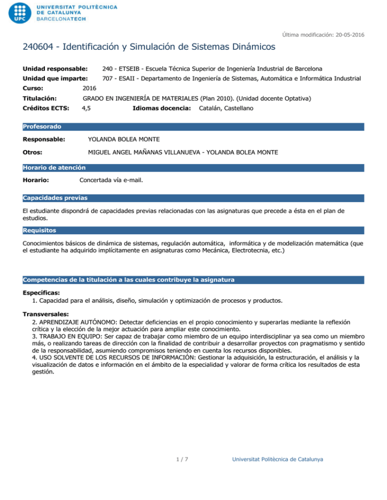 Identificación Y Simulación De Sistemas Dinámicos