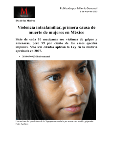Violencia intrafamiliar, primera causa de muerte de mujeres en México