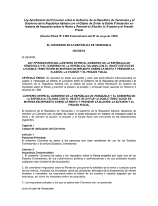 Ley Aprobatoria del Convenio entre el Gobierno de la República de