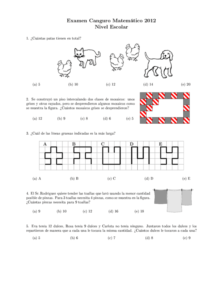 Examen Canguro Matemático 2012 Nivel Escolar