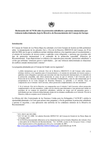 Declaración del ACNUR sobre la protección subsidiaria a personas