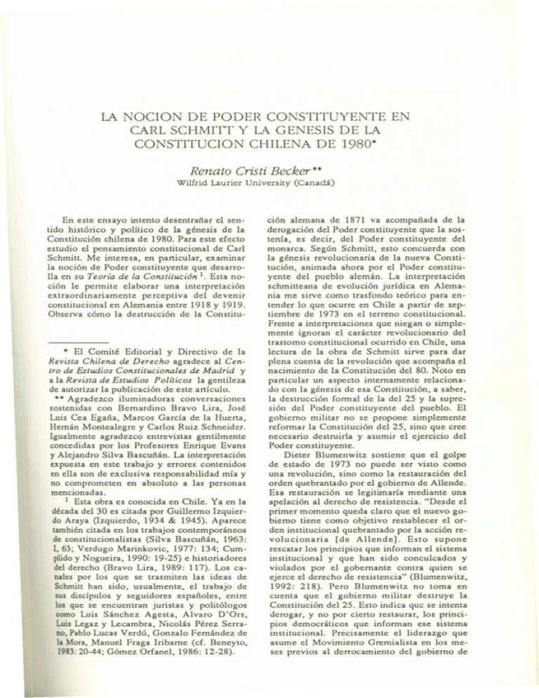 LA NOCION DE PODER CONSTITUYENTE EN CARL SCHMITT Y