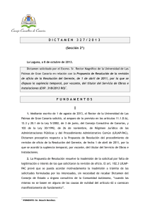 Dictamen 327/2013, solicitado por el Excmo. Sr. Rector Magnífico