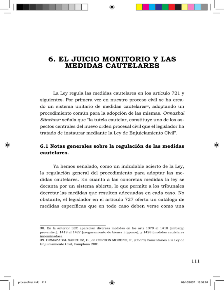 6. EL JUICIO MONITORIO Y LAS MEDIDAS CAUTELARES