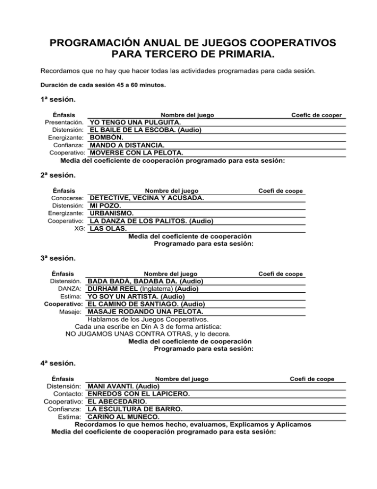 Juegos Cooperativos Para Ocho A os Y