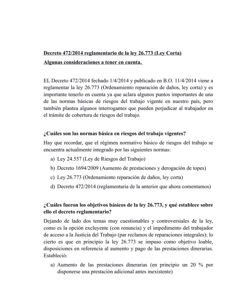 Decreto 472/2014 Reglamentario De La Ley 26773