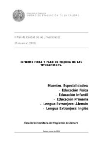 Informe Final. E.U. de Magisterio de Zamora. Maestro