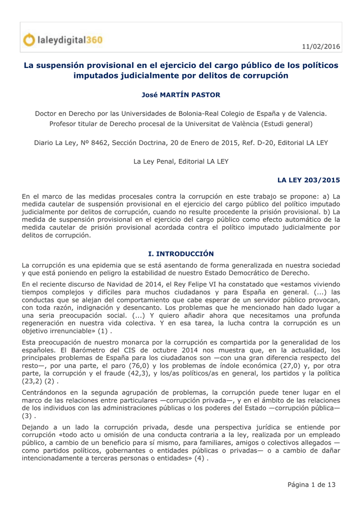 La Suspensión Provisional En El Ejercicio Del Cargo Público De Los