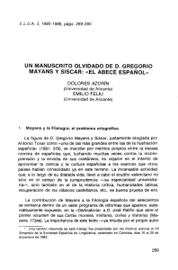 un manuscrito olvidado de d. gregorio mayans y siscar: «el