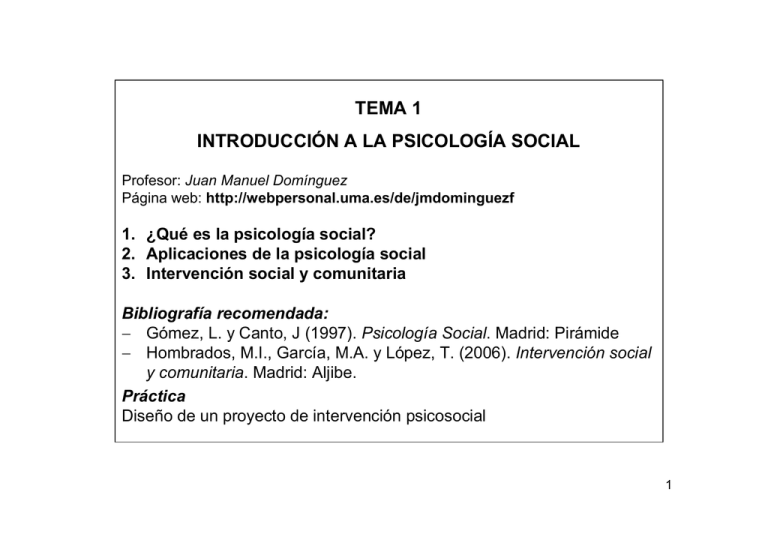 Tema 1 IntroducciÓn A La PsicologÍa Social 1880