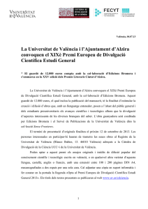La Universitat de València i l`Ajuntament d`Alzira convoquen el XIXè
