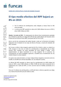 El tipo medio efectivo del IRPF bajará un 8% en 2015