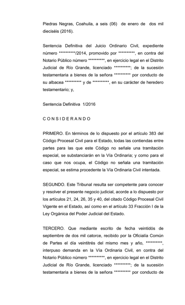 Sentencia Definitiva Del Juicio Ordinario Civil