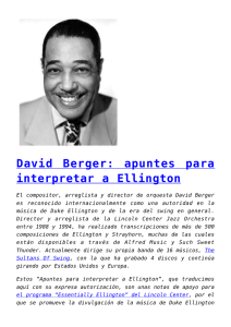 David Berger: apuntes para interpretar a Ellington