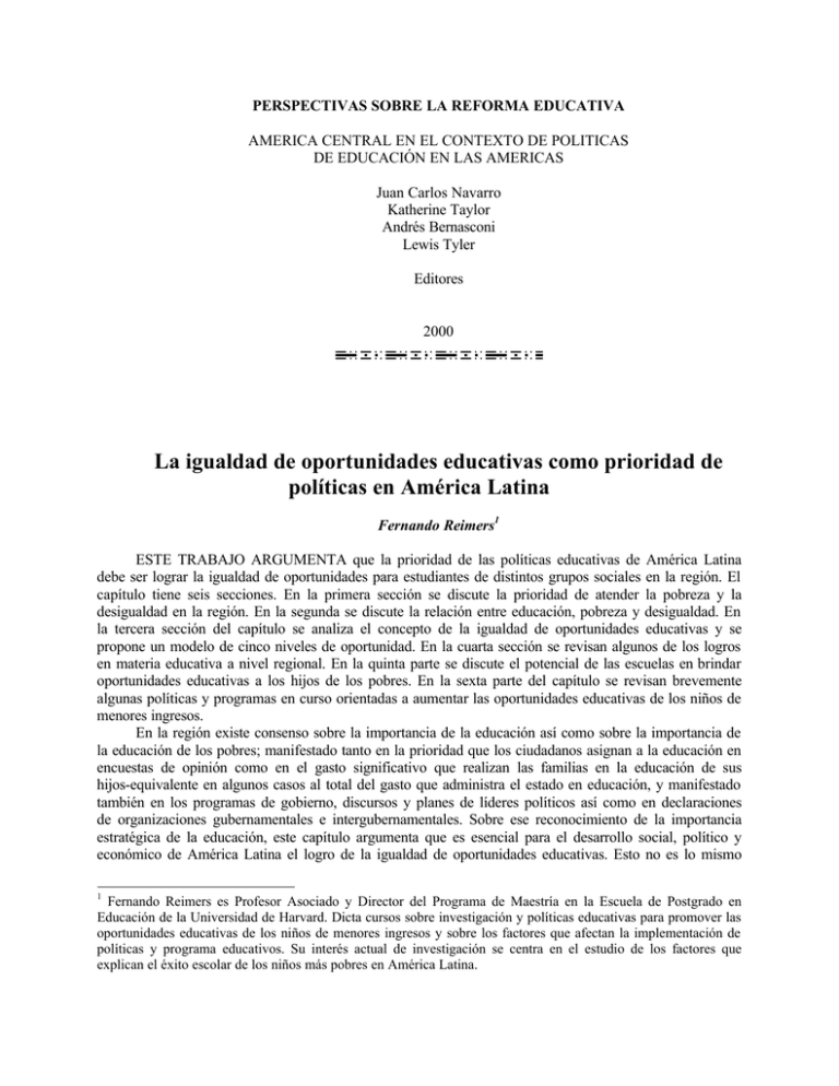 La igualdad de oportunidades educativas como