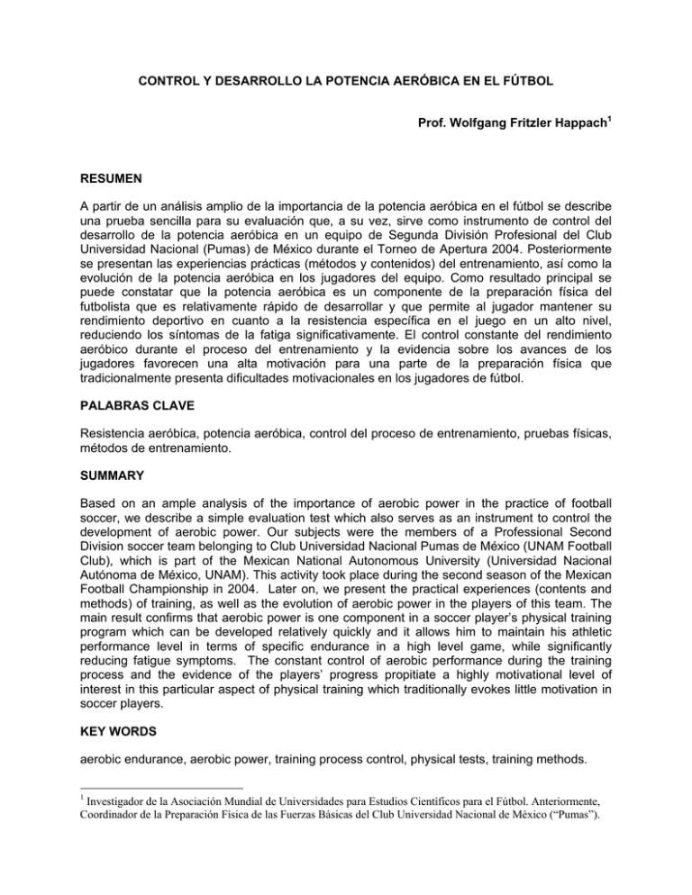 CONTROL Y DESARROLLO LA POTENCIA AERÓBICA EN EL
