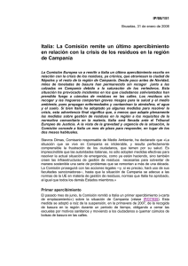 Italia: La Comisión remite un último apercibimiento en