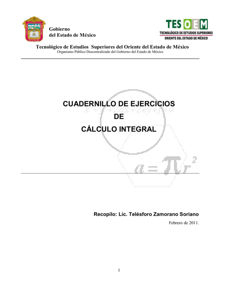 Cuadernillo De Ejercicios De Cálculo Integral