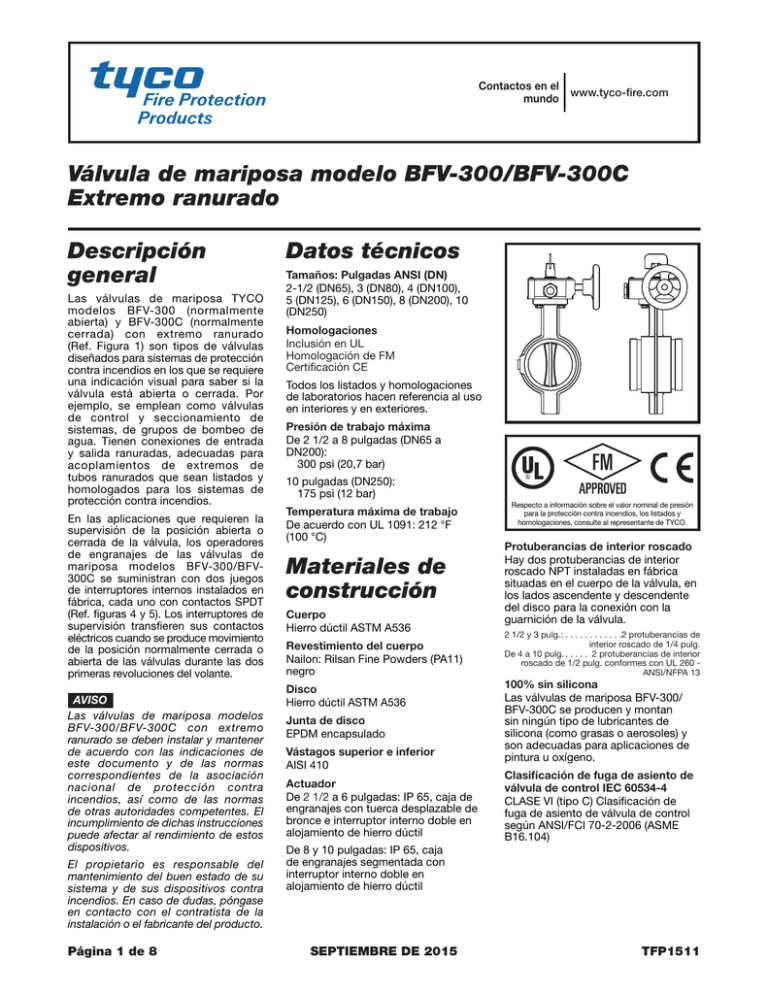 Válvula De Mariposa Modelo BFV-300/BFV