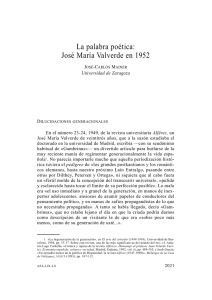 La palabra poética: José María Valverde en 1952