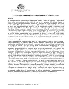 Informe sobre los Procesos de Admisión de la USB, años 2005 – 2010