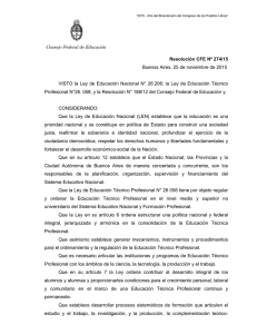 Consejo Federal de Educación Resolución CFE Nº 274/15 Buenos