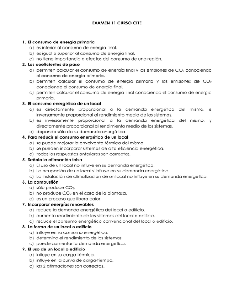 EXAMEN 11 CURSO CITE 1. El Consumo De Energía