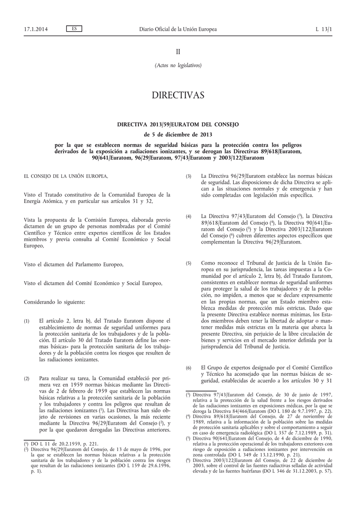 Directiva 2013/59/Euratom Del Consejo, De 5 De Diciembre
