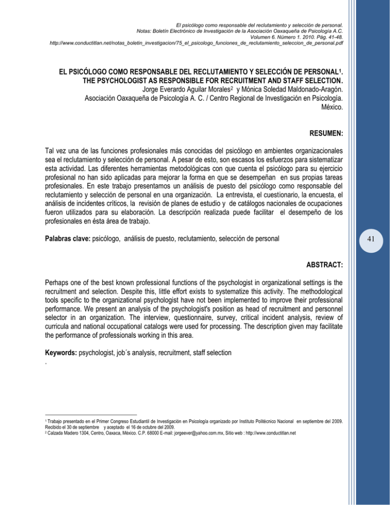 El Psicólogo Como Responsable Del Reclutamiento Y