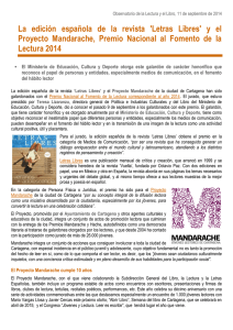 `Letras Libres` y el Proyecto Mandarache, Premio Nacional al