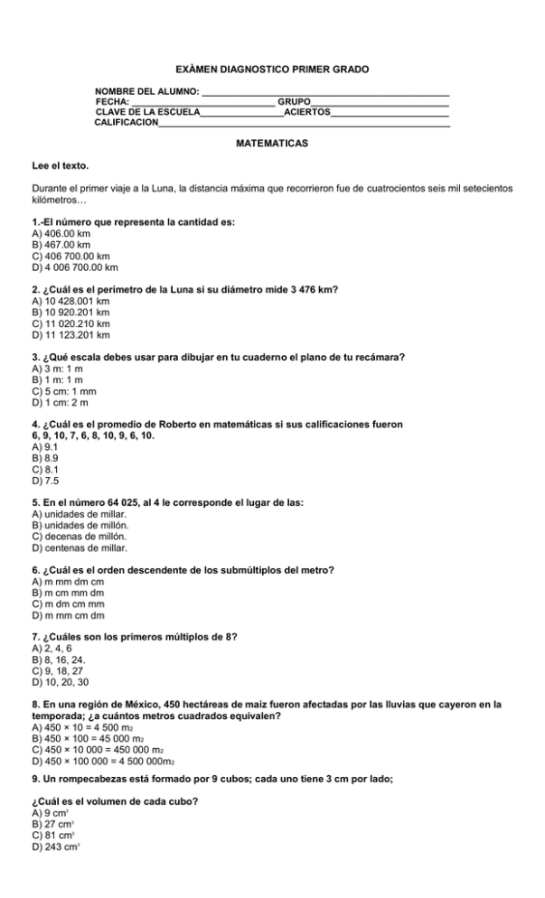 Evaluacion Diagn. Primero 1