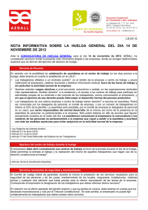 nota informativa sobre la huelga general del dia 14 de