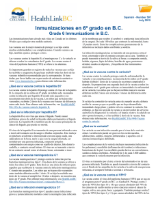 Inmunizaciones en 6º grado en BC