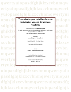 Tratamiento para artritis a base de herbolaria y veneno de