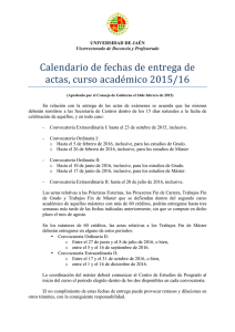 Calendario de fechas de entrega de actas, curso académico 2015/16