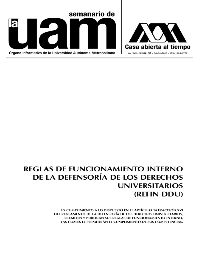 REGLAS DE FUNCIONAMIENTO INTERNO DE LA DEFENSORíA