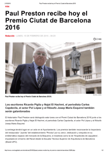 Paul Preston recibe hoy el Premio Ciutat de Barcelona 2016