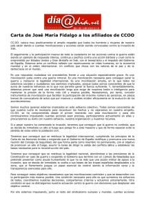 Carta de José María Fidalgo a los afiliados de CCOO