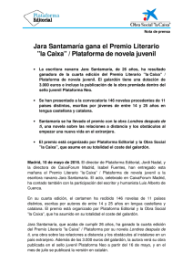 Jara Santamaría gana el Premio Literario ”la Caixa” / Plataforma de