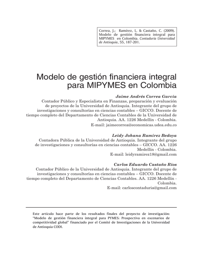 Modelo de gestión financiera integral para MIPYMES en Colombia