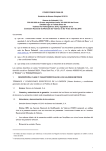 CONDICIONES FINALES Emisión de Bonos Simples VI/2015 Banco