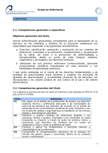 Grado en Enfermería 3.1. Competencias generales y específicas