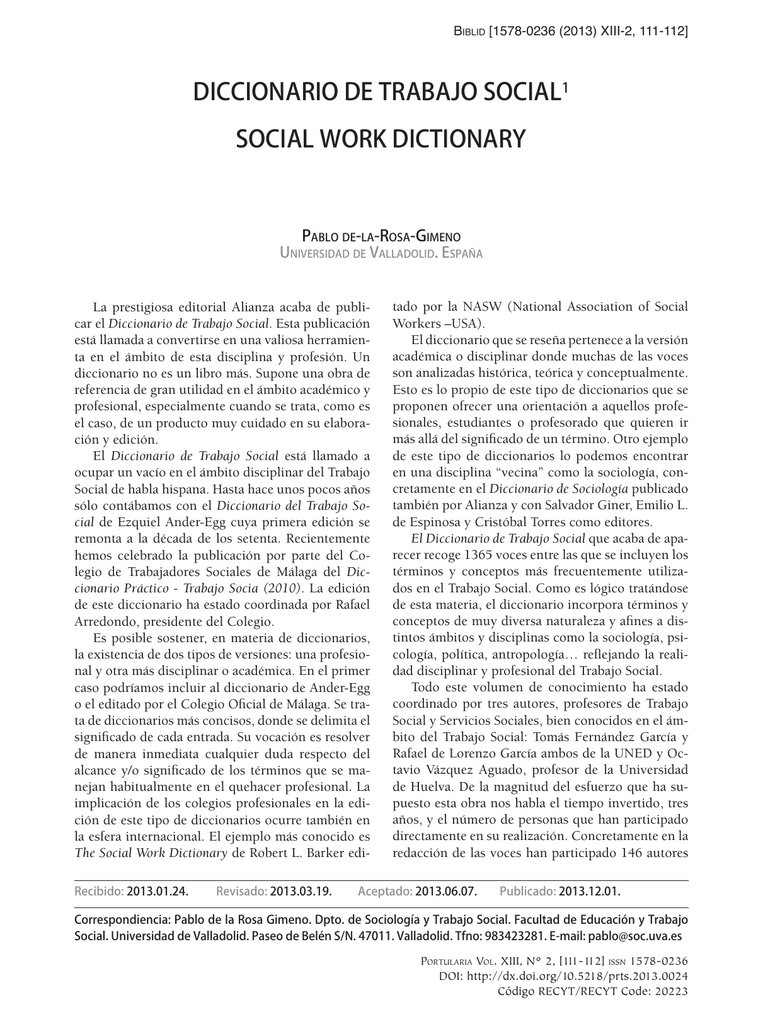 Diccionario De Trabajo Social1 Social Work Dictionary