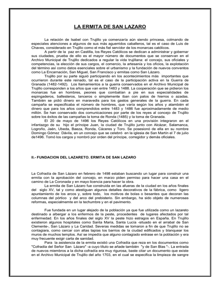 la ermita de san lazaro Cronista oficial de Trujillo