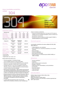 Acero inoxidable austenítico calidad 304 (18-9E) 304H (18
