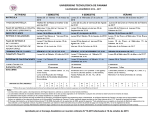 Calendario Académico 2016 - Universidad Tecnológica de Panamá