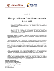 Moody`s ratifica que Colombia está haciendo bien la tarea
