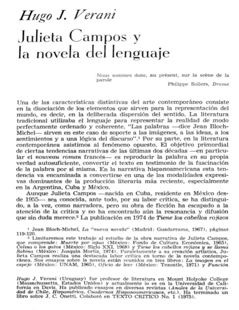 Hugo J. Verani Julieta Campos y la novela del lenguaje
