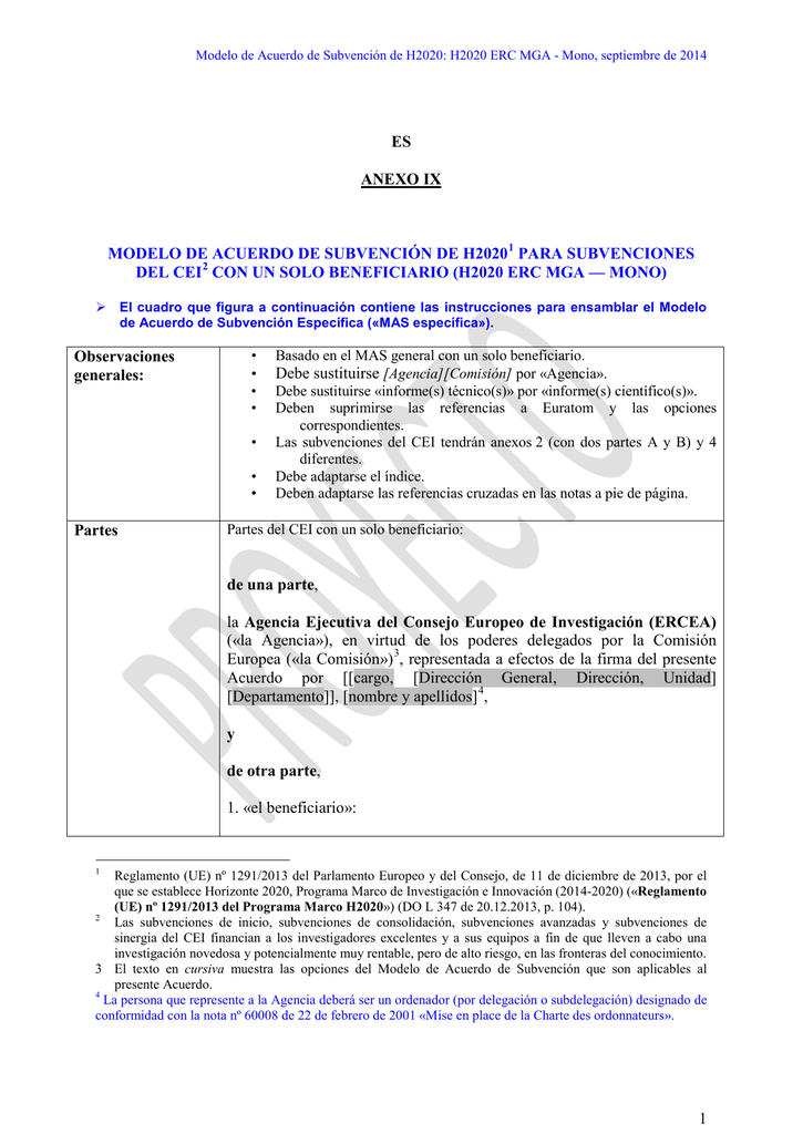 1 Es Anexo Ix Modelo De Acuerdo De SubvenciÓn De 5995