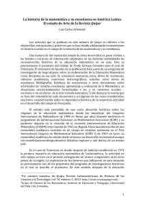 La historia de la matemática y su enseñanza en América